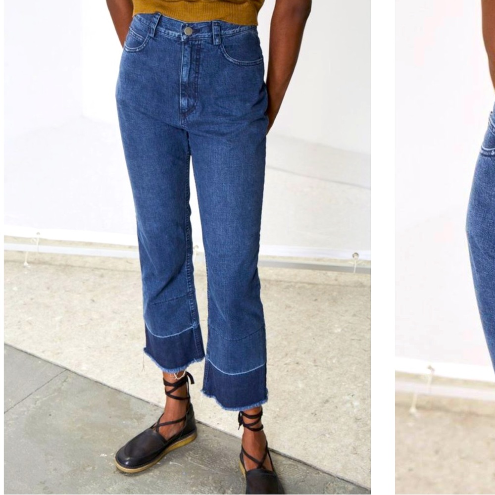 Rachel Comey Slim Legion Raw Hem Straight Leg Cropped Flare Denim Jeans Sz 2